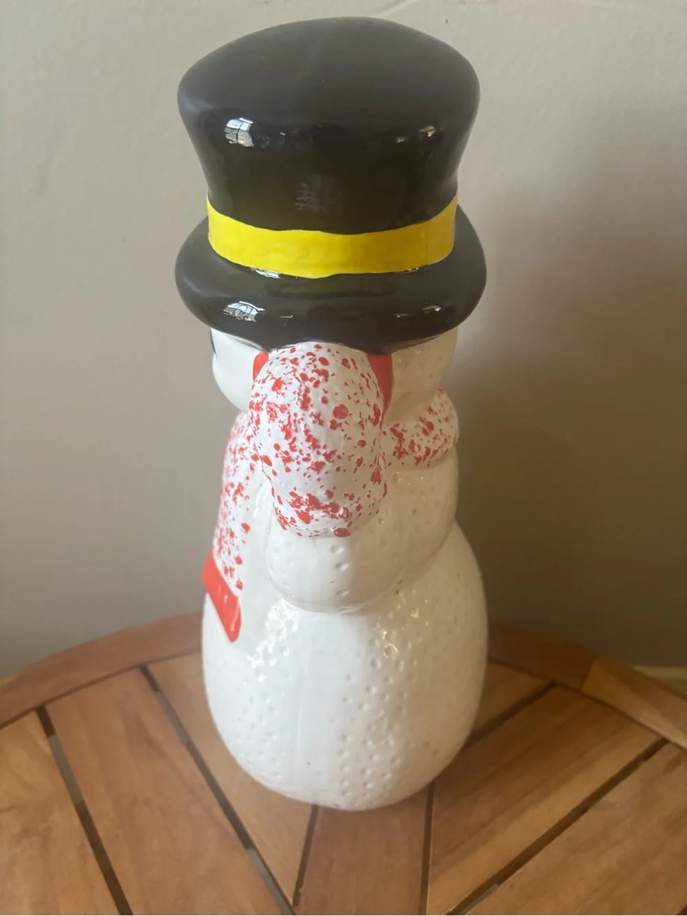 Vintage Snowman Candy Cane Ceramic Sugar Mold Figurine 12”x6” Hand Painted MCM